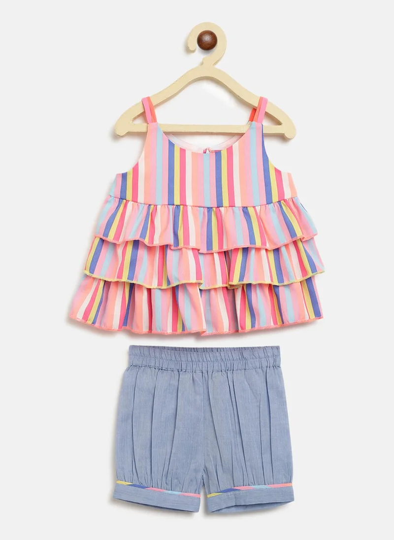 Nautinati Girls' Striped Ruffled Top & Shorts Co-ord Set